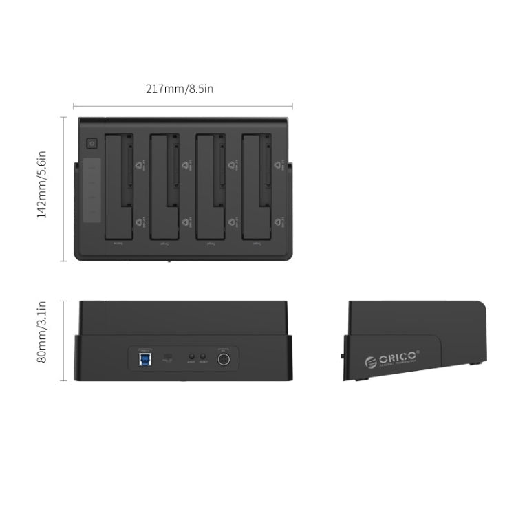 ORICO 6648US3-C-V1 Caja de disco duro externo USB 3.0 tipo B a SATA de 4 bahías Estuche de almacenamiento Estación de acoplamiento de disco duro / Duplicador para HDD / SSD SATA de 2,5 pulgadas / 3,5 pulgadas, 4 Bays