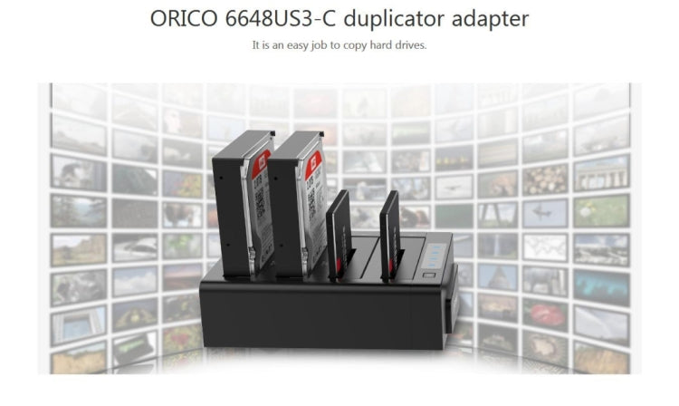ORICO 6648US3-C-V1 Caja de disco duro externo USB 3.0 tipo B a SATA de 4 bahías Estuche de almacenamiento Estación de acoplamiento de disco duro / Duplicador para HDD / SSD SATA de 2,5 pulgadas / 3,5 pulgadas, 4 Bays