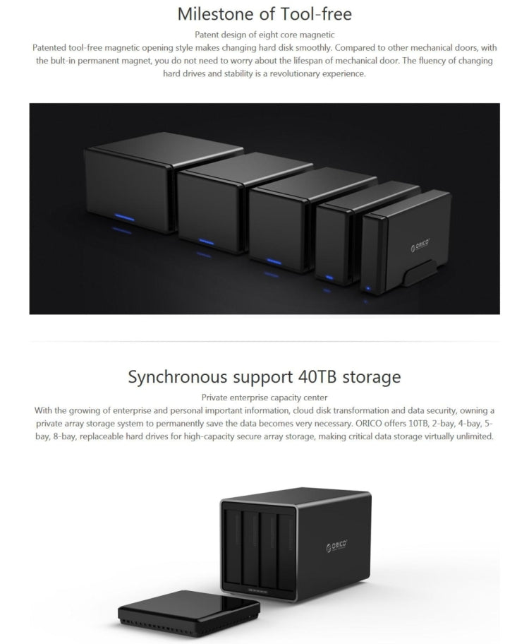 ORICO NS400-C3 Caja de disco duro externo USB-C / Type-C 3.1 a SATA de 4 bahías Caja de almacenamiento Base para disco duro para HDD SATA de 3,5 pulgadas, compatible con protocolo UASP, USB 3.1 Type-C to SATA