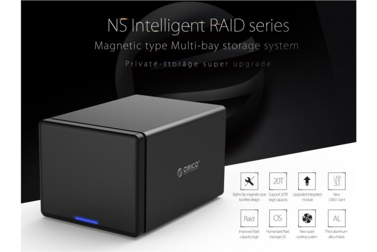 ORICO NS500-RC3 Caja de disco duro externo USB-C / Type-C 3.1 a SATA de 5 bahías Estuche de almacenamiento Base para disco duro con Raid para HDD SATA de 3,5 pulgadas, compatible con protocolo UASP, USB 3.1 Type-C to SATA with Raid