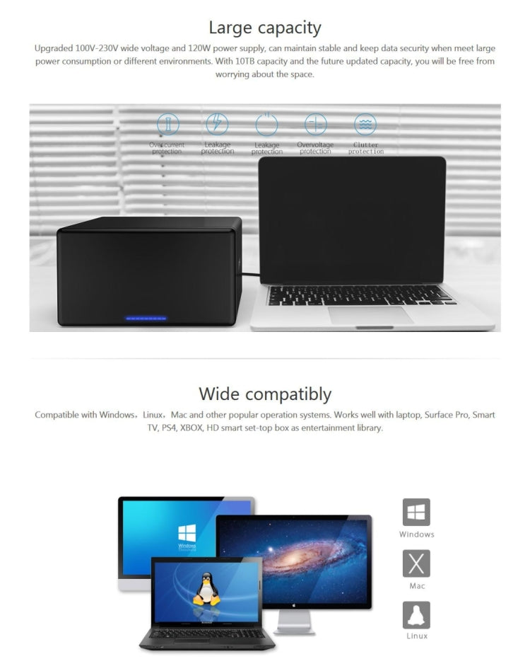 ORICO NS800-C3 Caja de disco duro externo USB-C / Type-C 3.1 a SATA de 8 bahías Estuche de almacenamiento Base para disco duro para HDD SATA de 3,5 pulgadas, compatible con protocolo UASP, USB 3.1 Type-C