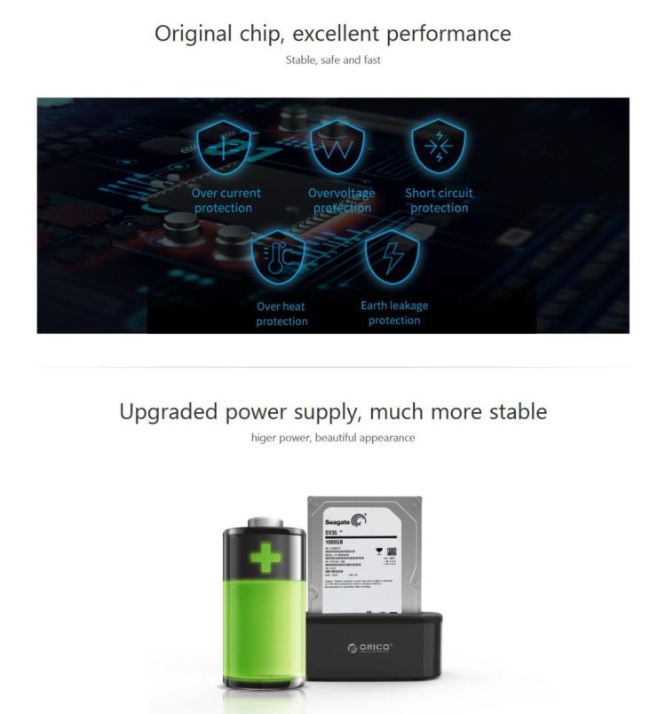 ORICO 6218US3 USB 3.0 tipo B a SATA base de disco duro de almacenamiento externo para HDD/SSD SATA de 2,5 pulgadas/3,5 pulgadas, 1 Bay