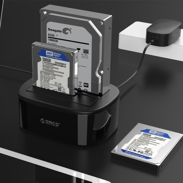ORICO 6228US3-C 1 a 1 clon 2 bahías USB 3,0 tipo B a SATA base para disco duro de almacenamiento externo para HDD/SSD SATA de 2,5 pulgadas/3,5 pulgadas, 1 to 1 Clone 2 Bays with Copy