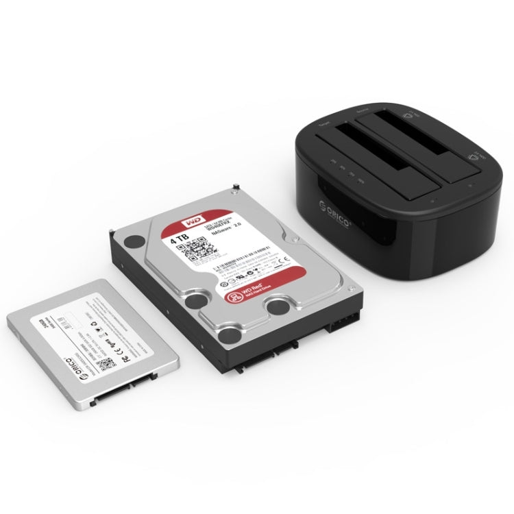ORICO 6228US3-C 1 a 1 clon 2 bahías USB 3,0 tipo B a SATA base para disco duro de almacenamiento externo para HDD/SSD SATA de 2,5 pulgadas/3,5 pulgadas, 1 to 1 Clone 2 Bays with Copy