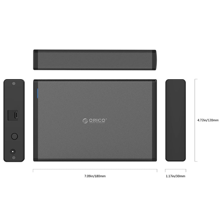 ORICO 7688C3 Caja de disco duro móvil USB-C / Type-C de 8 TB de 3,5 pulgadas con base desmontable, longitud del cable: 1 m