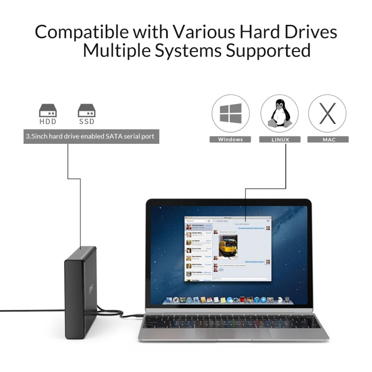 ORICO 7688C3 Caja de disco duro móvil USB-C / Type-C de 8 TB de 3,5 pulgadas con base desmontable, longitud del cable: 1 m