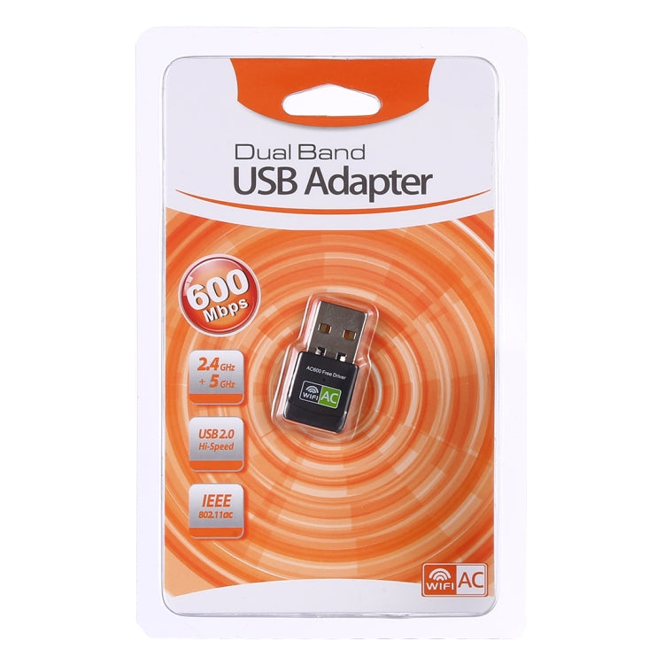 AC600Mbps 2,4 GHz y 5 GHz de banda dual USB 2.0 WiFi adaptador de unidad gratuita tarjeta de red externa, AC600Mbps
