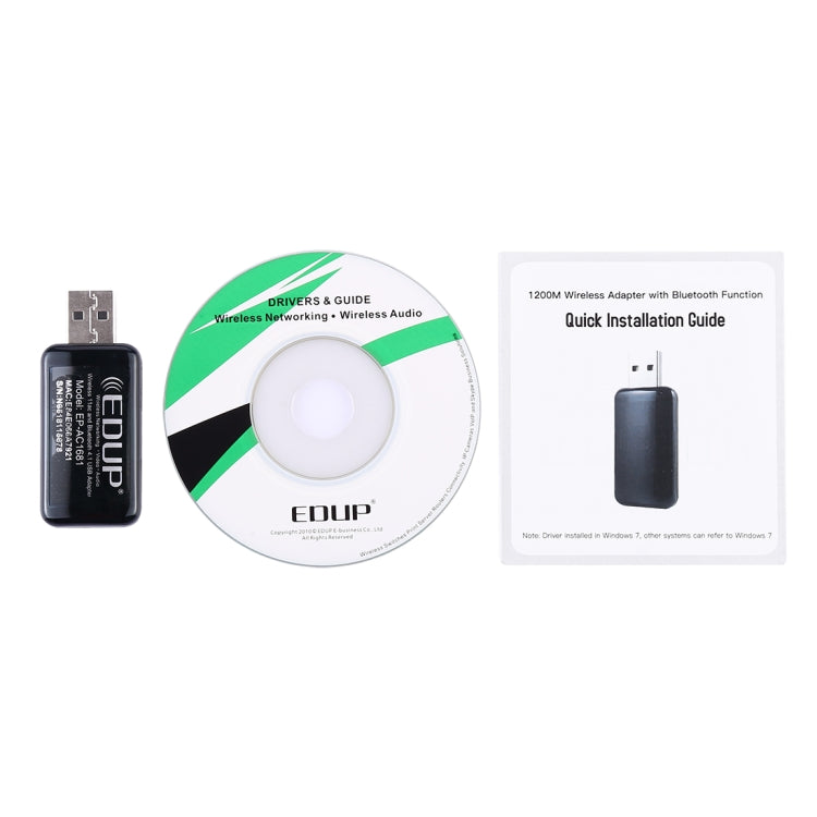 EDUP EP-AC1681 2 en 1 AC1200Mbps 2,4 GHz y 5,8 GHz adaptador WiFi USB de doble banda tarjeta de red externa con función Bluetooth 4,1, EP-AC1681