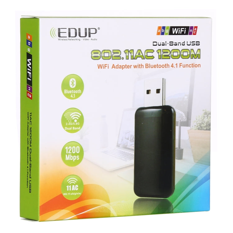 EDUP EP-AC1681 2 en 1 AC1200Mbps 2,4 GHz y 5,8 GHz adaptador WiFi USB de doble banda tarjeta de red externa con función Bluetooth 4,1, EP-AC1681