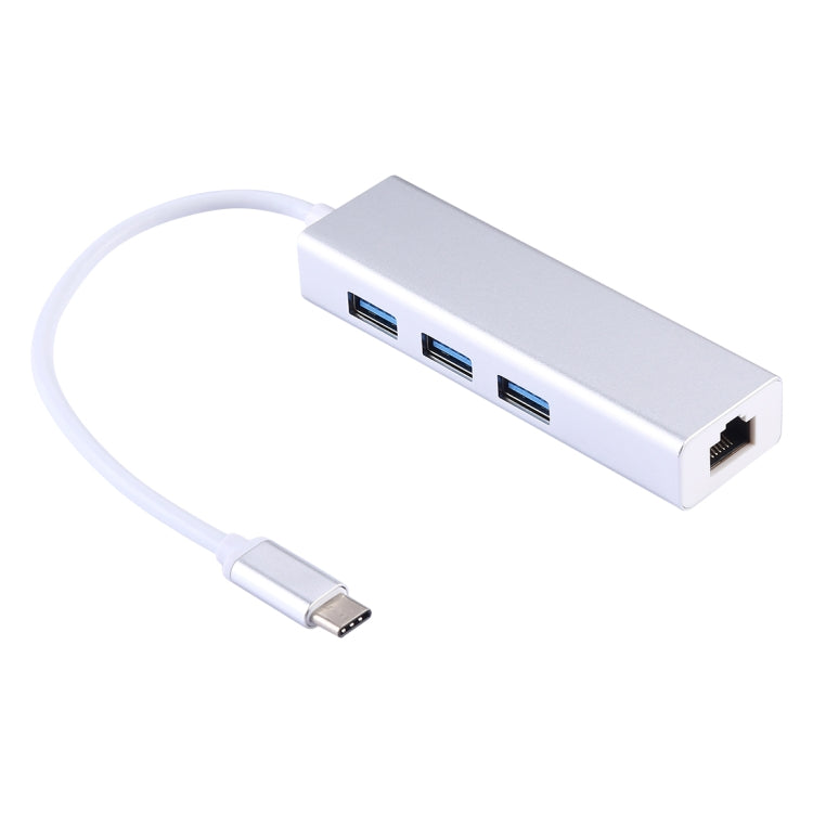 Carcasa de aluminio 3 puertos USB3.0 HUB + adaptador USB-C / Type-C Gigabit Ethernet, USB Type-C 1000Mbps