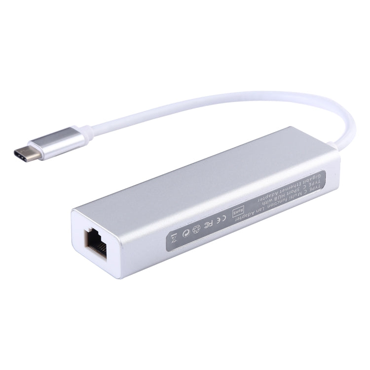 Carcasa de aluminio 3 puertos USB3.0 HUB + adaptador USB-C / Type-C Gigabit Ethernet, USB Type-C 1000Mbps