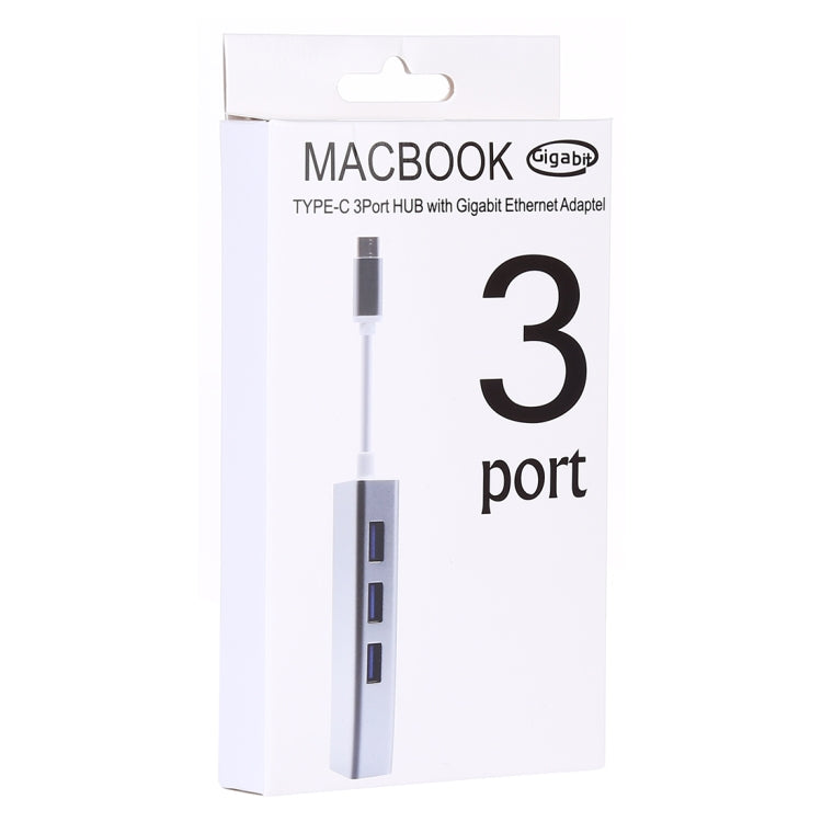 Carcasa de aluminio 3 puertos USB3.0 HUB + adaptador USB-C / Type-C Gigabit Ethernet, USB Type-C 1000Mbps