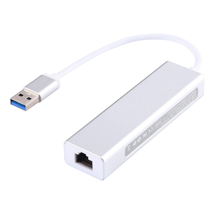 Carcasa de aluminio 3 puertos USB3.0 HUB + adaptador USB3.0 Gigabit Ethernet, USB 3.0 1000Mbps