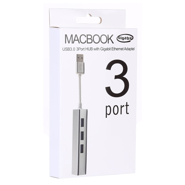 Carcasa de aluminio 3 puertos USB3.0 HUB + adaptador USB3.0 Gigabit Ethernet, USB 3.0 1000Mbps