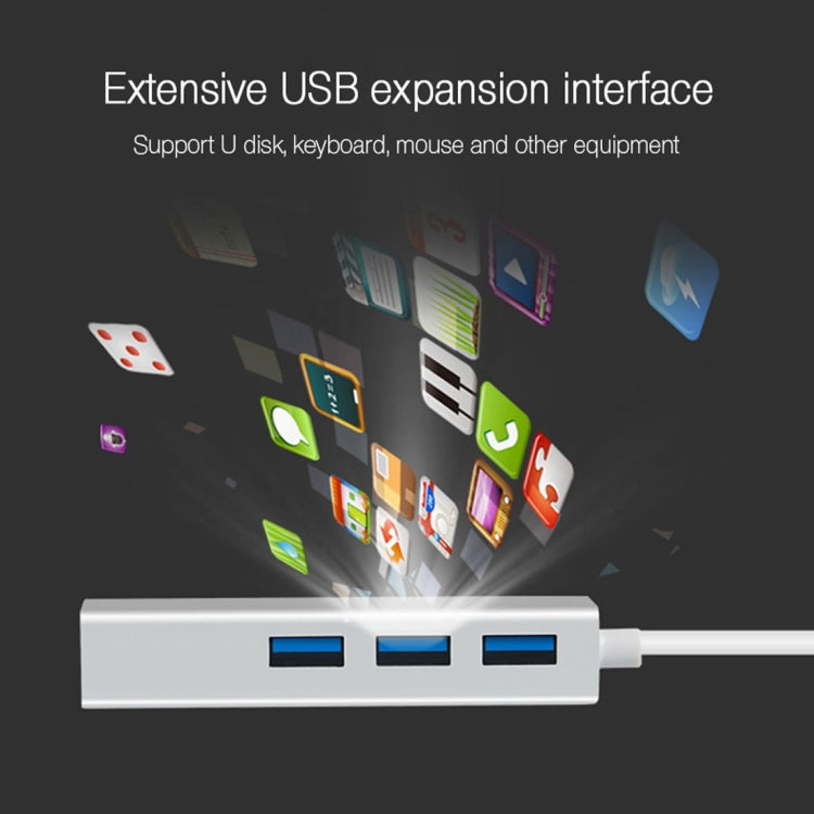 Carcasa de aluminio 3 puertos USB3.0 HUB + adaptador USB3.0 Gigabit Ethernet, USB 3.0 1000Mbps