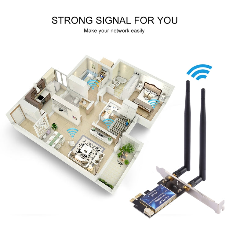 EDUP EP-9620 2 en 1 AC1200Mbps 2,4 GHz y 5,8 GHz doble banda PCI-E 2 antena adaptador WiFi tarjeta de red externa + Bluetooth, EP-9620 1200Mbps (2 in 1)
