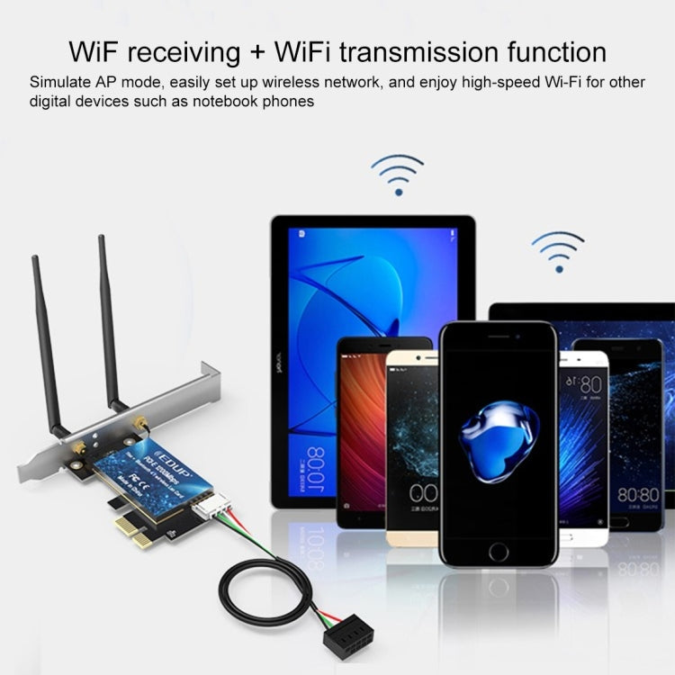 EDUP EP-9620 2 en 1 AC1200Mbps 2,4 GHz y 5,8 GHz doble banda PCI-E 2 antena adaptador WiFi tarjeta de red externa + Bluetooth, EP-9620 1200Mbps (2 in 1)