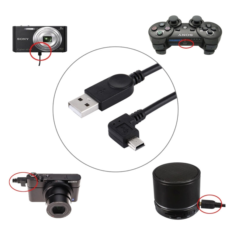 Cable de carga/datos mini USB a USB izquierdo en ángulo de 90 grados, longitud: 28 cm, Left Angle Mini USB