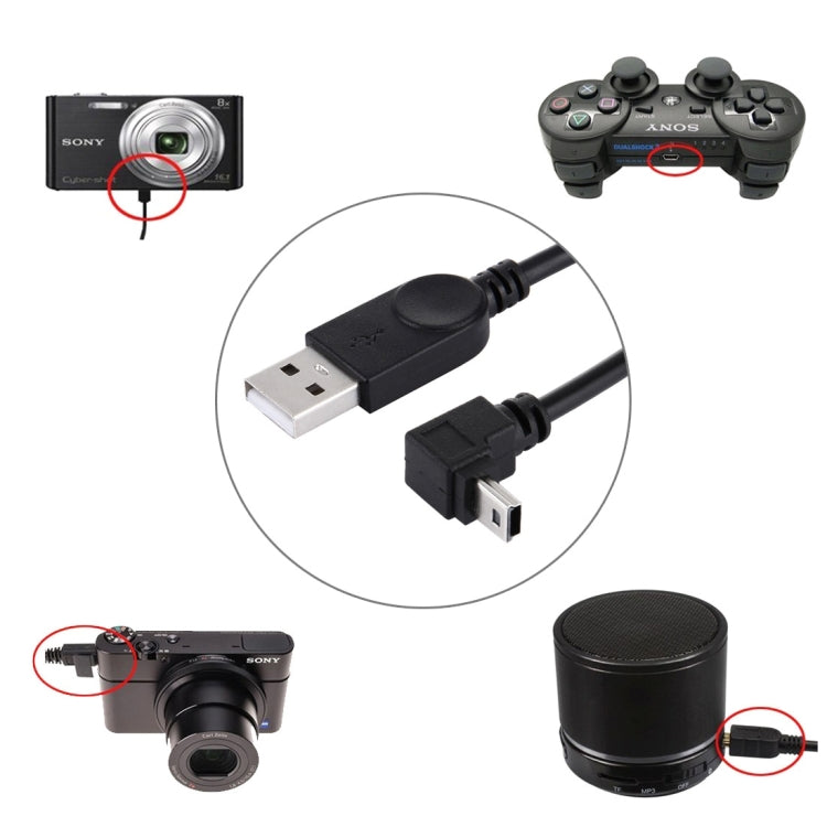 Cable de carga / datos Mini USB a USB con codo en ángulo de 90 grados, longitud: 28 cm, Elbow Angle Mini USB