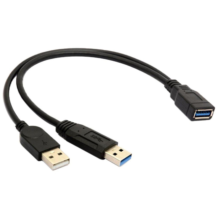 Cable 2 en 1 USB 3.0 hembra a USB 2.0 + USB 3.0 macho para computadora / computadora portátil, longitud: 29 cm, USB 3.0 AF to USB 2.0 AM + USB 3.0 AM