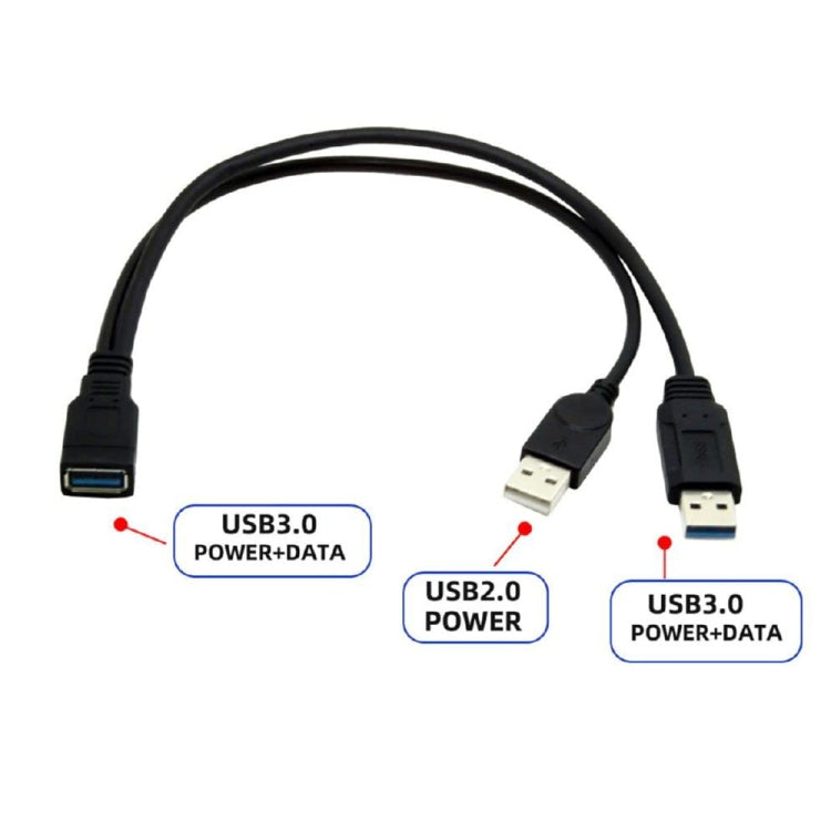 Cable 2 en 1 USB 3.0 hembra a USB 2.0 + USB 3.0 macho para computadora / computadora portátil, longitud: 29 cm, USB 3.0 AF to USB 2.0 AM + USB 3.0 AM