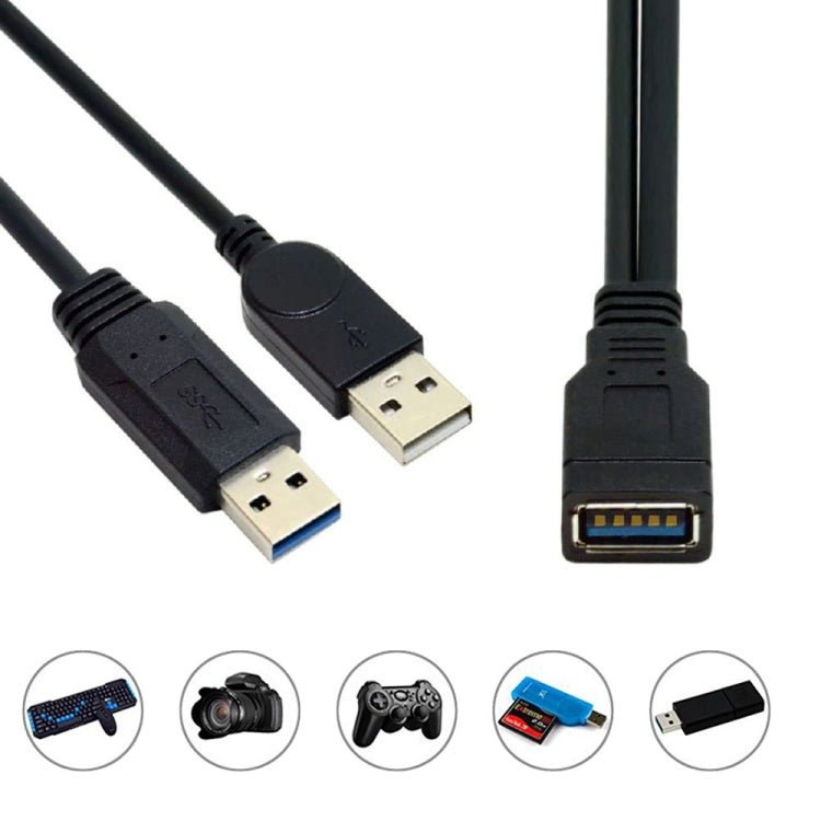 Cable 2 en 1 USB 3.0 hembra a USB 2.0 + USB 3.0 macho para computadora / computadora portátil, longitud: 29 cm, USB 3.0 AF to USB 2.0 AM + USB 3.0 AM