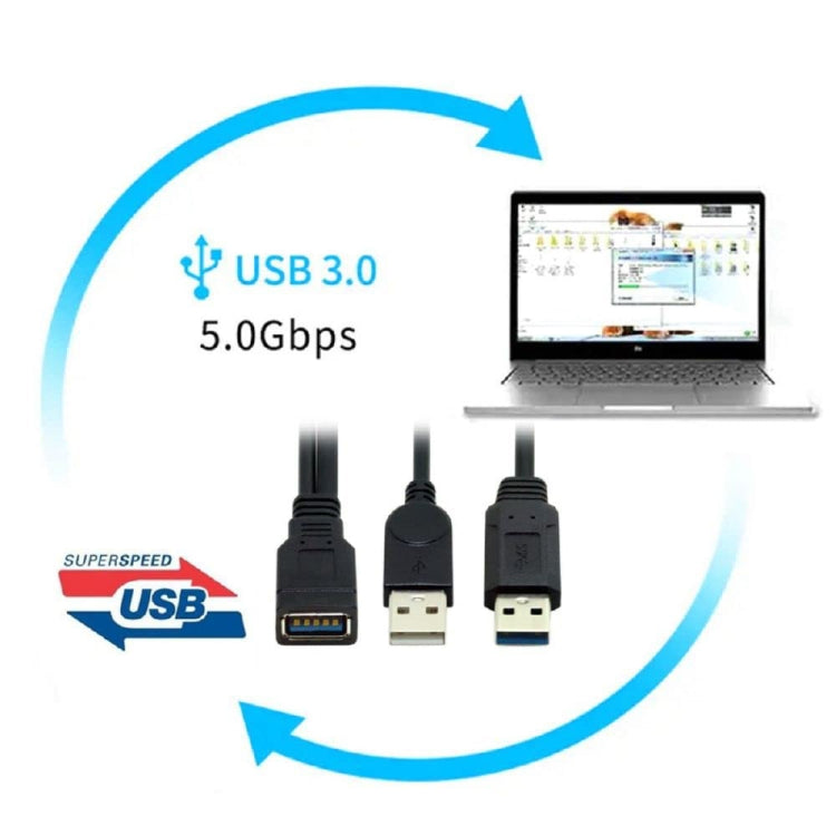 Cable 2 en 1 USB 3.0 hembra a USB 2.0 + USB 3.0 macho para computadora / computadora portátil, longitud: 29 cm, USB 3.0 AF to USB 2.0 AM + USB 3.0 AM