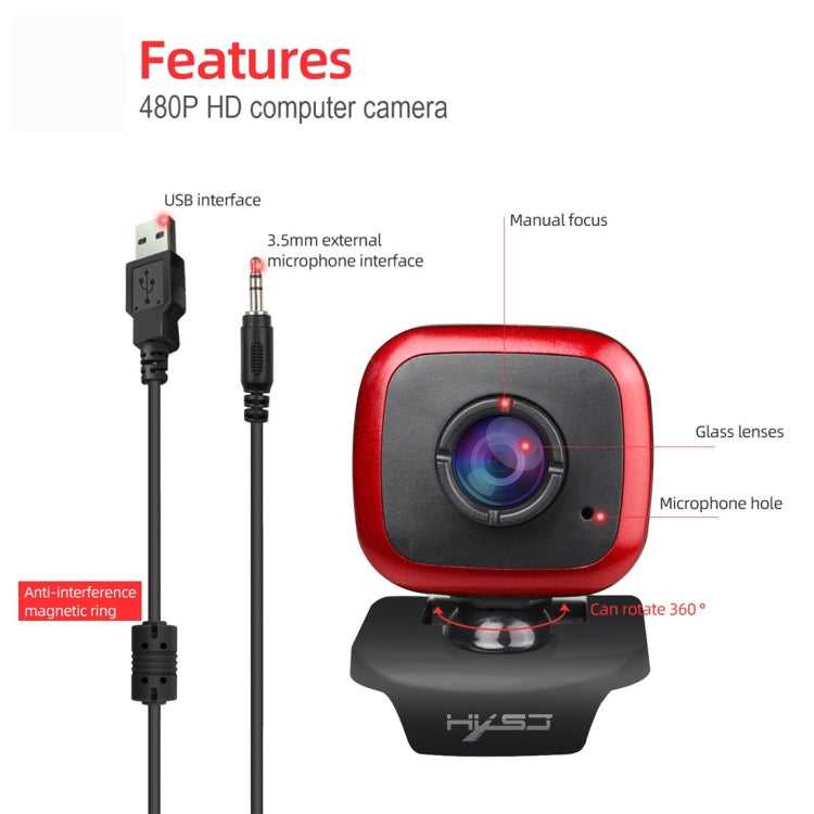 HXSJ A849 480P Cámara de PC con cámara web de video HD ajustable de 360 grados con micrófono