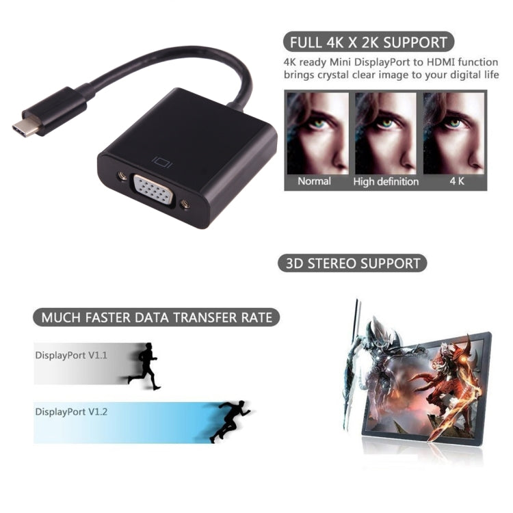Cable adaptador USB-C / Type-C 3.1 macho a VGA hembra para MacBook de 12 pulgadas, Chromebook Pixel 2015, Nokia N1 Tablet PC, longitud: aproximadamente 10 cm