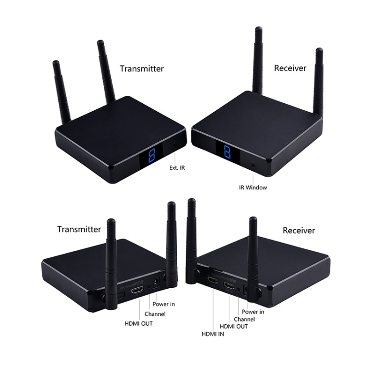 Measy FHD686-2 Full HD 1080P 3D 2,4 GHz / 5,8 GHz Extensor de interfaz multimedia HD inalámbrico 1 transmisor + 2 receptores, distancia de transmisión: 200 m, FHD686-2 (US Plug), FHD686-2 (AU Plug), FHD686-2 (EU Plug), FHD686-2 (UK Plug)
