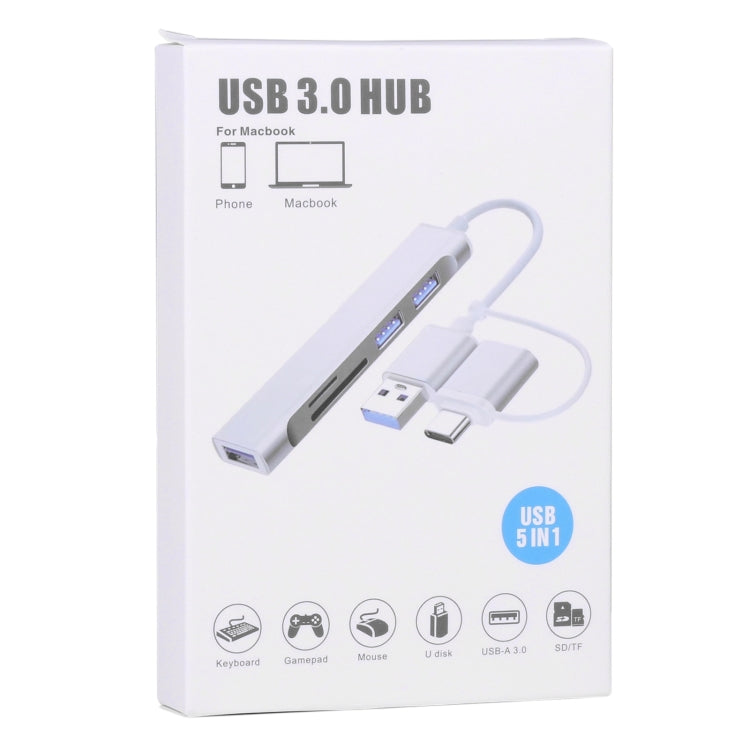 A-807 Lector de tarjetas adaptador HUB USB 3.0 y Type-C / USB-C a USB 3.0 5 en 1, A-807