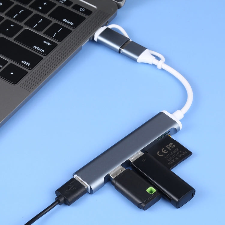 A-807 Lector de tarjetas adaptador HUB USB 3.0 y Type-C / USB-C a USB 3.0 5 en 1, A-807