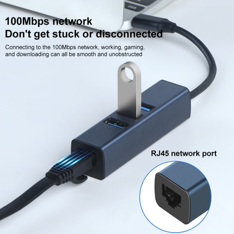 RDS 6307-3 USB-C / Type-C a USB3.0 + Dual USB2.0 + RJ45 Adaptador HUB 4 en 1, 6307-3
