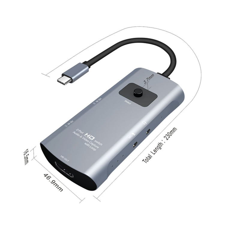 Salida HDMI Z54A + 2 entradas HDMI + Micrófono + Conmutador de captura de video de audio a tipo C con bucle, Z54A