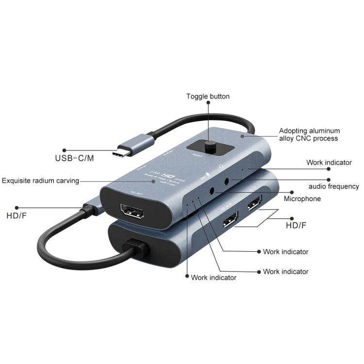 Salida HDMI Z54A + 2 entradas HDMI + Micrófono + Conmutador de captura de video de audio a tipo C con bucle, Z54A
