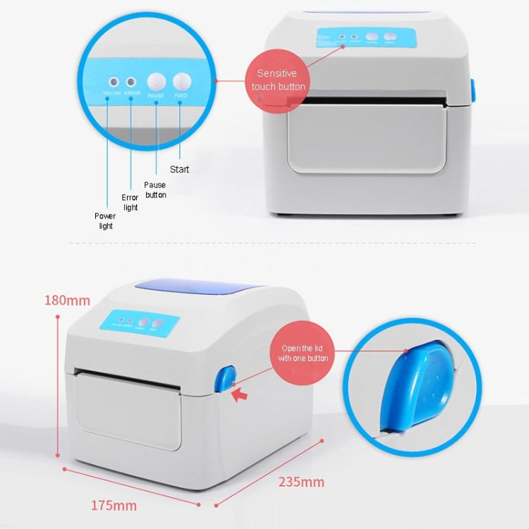 GPRINTER GP1324D Impresora de códigos de barras de calibración automática térmica con puerto USB Bluetooth, tamaño máximo de papel térmico admitido: 104 x 2286 mm, GP1324D (Bluetooth)