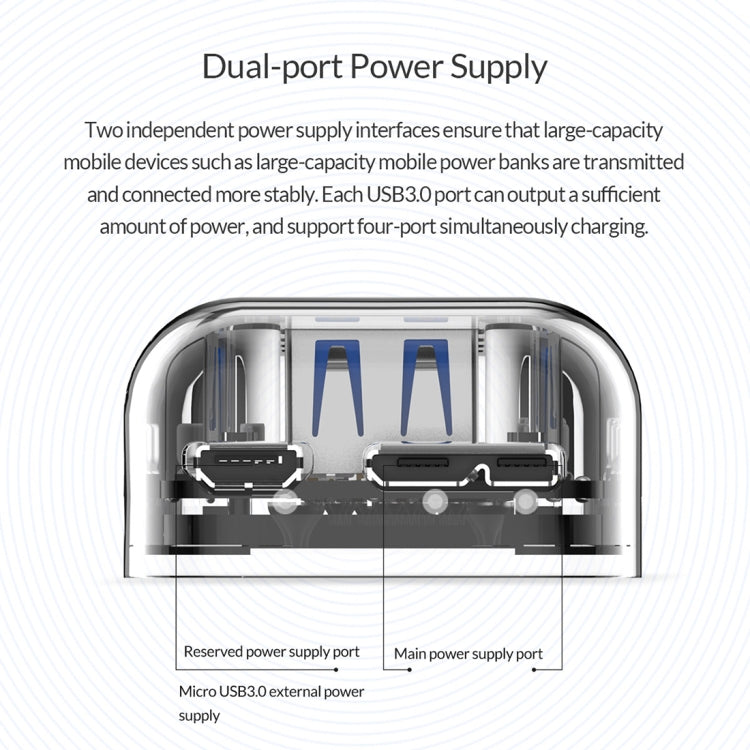 ORICO F4U 4 x puertos USB 3.0 HUB de escritorio de transmisión rápida de 5 Gbps con luz indicadora LED azul, 4 Ports