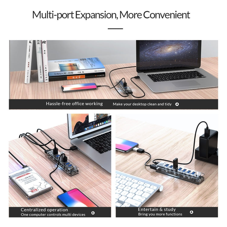 ORICO F7U 7 x USB 3.0 puertos 5Gbps HUB de escritorio de transmisión rápida con luz indicadora LED azul, 7 Ports