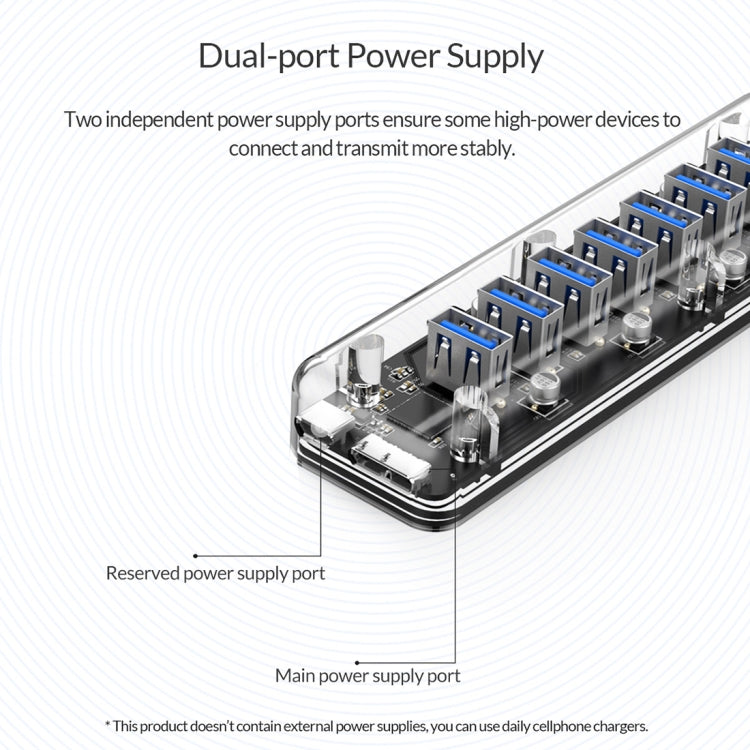 ORICO F7U 7 x USB 3.0 puertos 5Gbps HUB de escritorio de transmisión rápida con luz indicadora LED azul, 7 Ports
