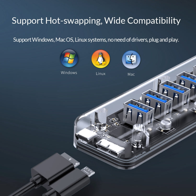 ORICO F7U 7 x USB 3.0 puertos 5Gbps HUB de escritorio de transmisión rápida con luz indicadora LED azul, 7 Ports