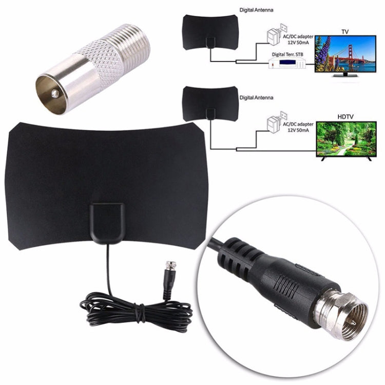 Antena HDTV digital interior de alta ganancia de 25 dBi de alcance de 50 millas con cable coaxial de 3 m, 50 Miles 25dBi Black