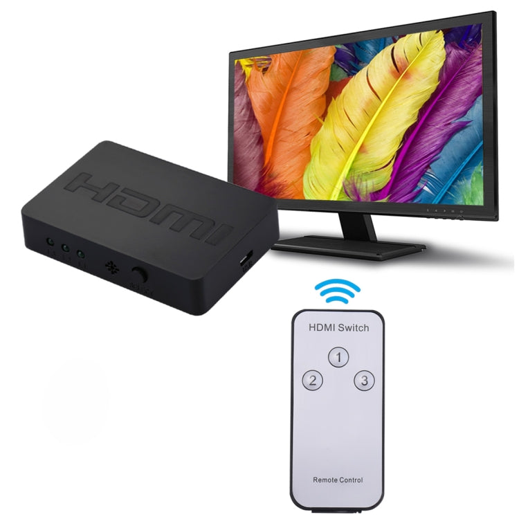1080P 3 x 1 puertos (3 puertos de entrada x 1 puerto de salida) Conmutador HDMI con control remoto, 3 Inputs to 1 output