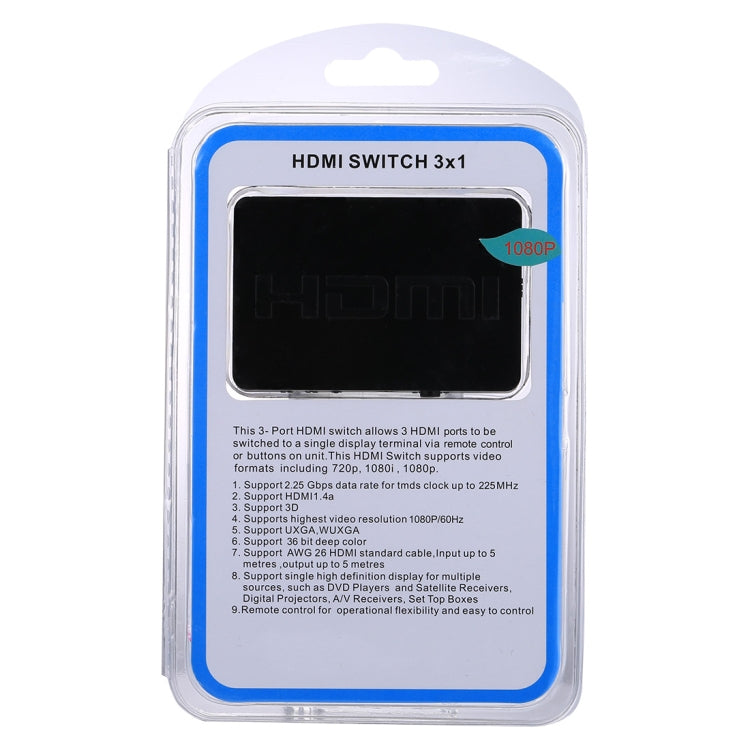 1080P 3 x 1 puertos (3 puertos de entrada x 1 puerto de salida) Conmutador HDMI con control remoto, 3 Inputs to 1 output