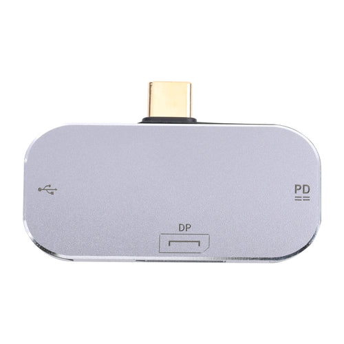 3 en 1 USB-C / Tipo-C Macho a USB-C / Tipo-C Carga + Adaptador USB + DP Hembra, USB-C / Type-C + USB + DP