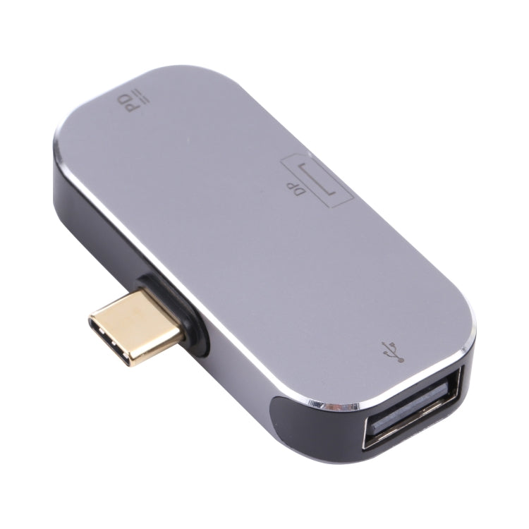 3 en 1 USB-C / Tipo-C Macho a USB-C / Tipo-C Carga + Adaptador USB + DP Hembra, USB-C / Type-C + USB + DP