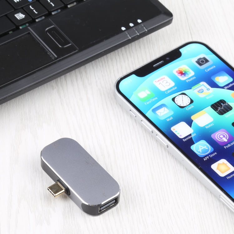 3 en 1 USB-C / Tipo-C Macho a USB-C / Tipo-C Carga + Adaptador USB + DP Hembra, USB-C / Type-C + USB + DP