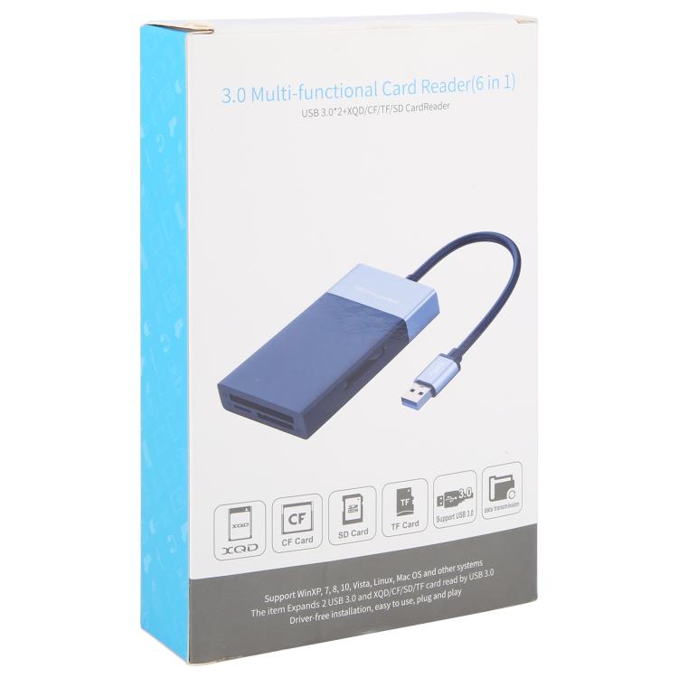 6 en 1 multifunción dual USB 3.0 + XQD + CF + TF + lector de tarjetas SD, 6 In 1 (Silver), 6 In 1