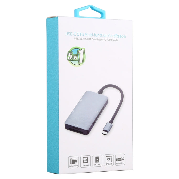 Lector de tarjetas OTG USB-C multifunción 5 en 1 dual USB 3.0 + CF + TF + SD, 5 In 1 USB-C OTG