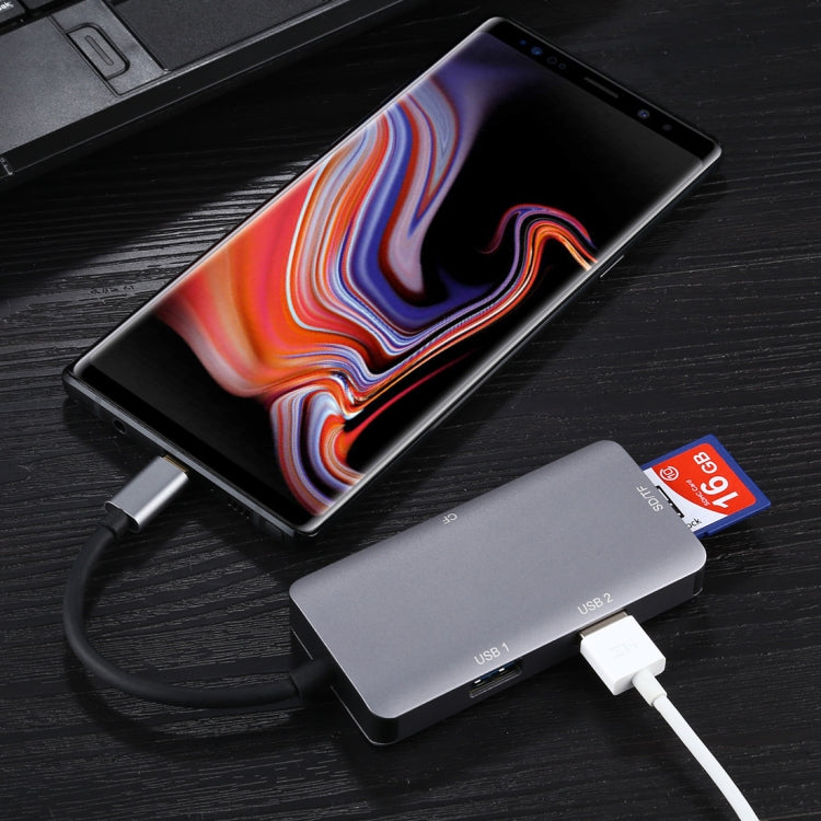 Lector de tarjetas OTG USB-C multifunción 5 en 1 dual USB 3.0 + CF + TF + SD, 5 In 1 USB-C OTG