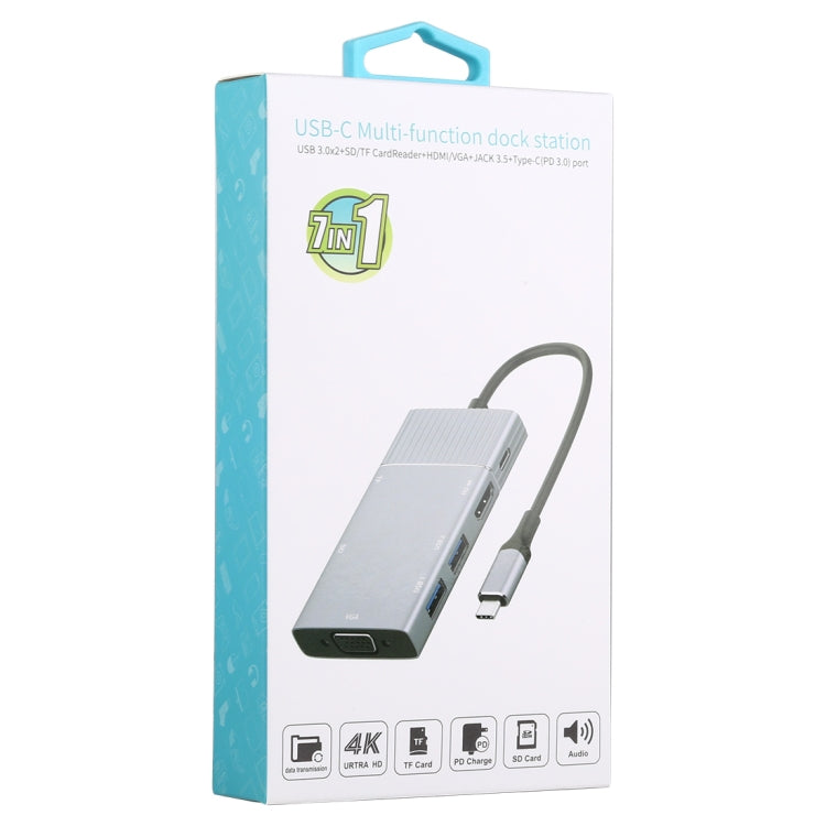 7 en 1 Dual USB 3.0 + TF/SD + HDMI/VGA + Conector de 3,5 mm + Estación de acoplamiento USB-C multifunción tipo C / USB-C, 2xUSB3.0+TF/SD+HDMI/VGA+3.5mm